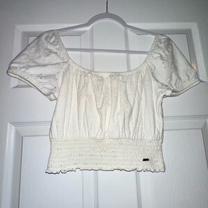 white eyelet babydoll top with elastic waistband